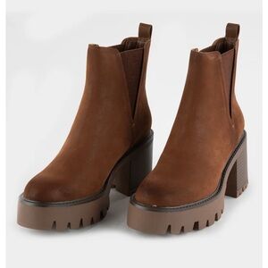 MIA Brown Chunky Heel Ankle Boots